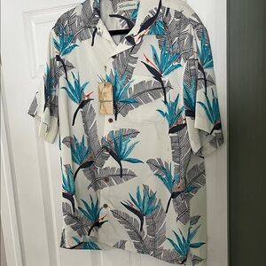 Caribbean Men's Leaf Print Shirt - Cream and Blue